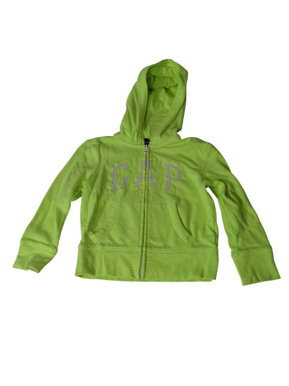 Gap Kids Neon Green Full Zip Hoodie Jacket Sequin Spellout Logo Girls Size XS 4